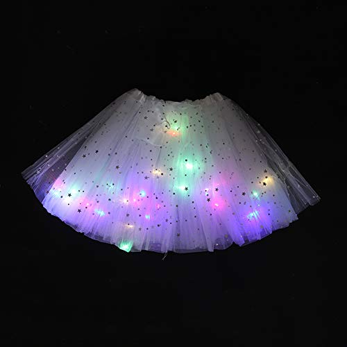 JIEHED Girls Birthday Tutu Magic Light Princess LED Dancing Skirt, Luminous Christmas Party Stage Tulle Ballet Children Girl Mini Skirt Elastic Dress Costume Dance for Kids