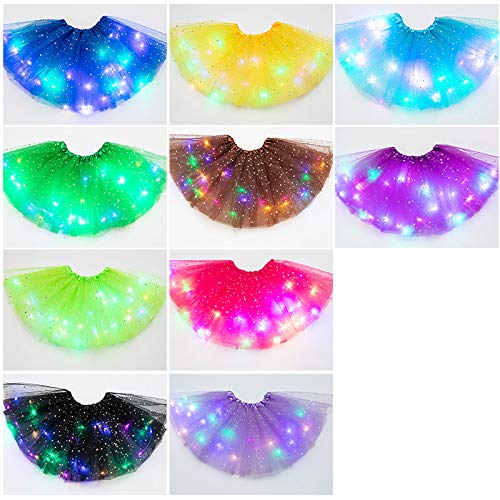 JIEHED Tutu Magic Light Princess LED Dancing Skirt, Luminous Christmas Party Stage Tulle Ballet Children Girl Mini Skirt Elastic Dress Costume Dance for Girls Birthday（Multiple Colour）