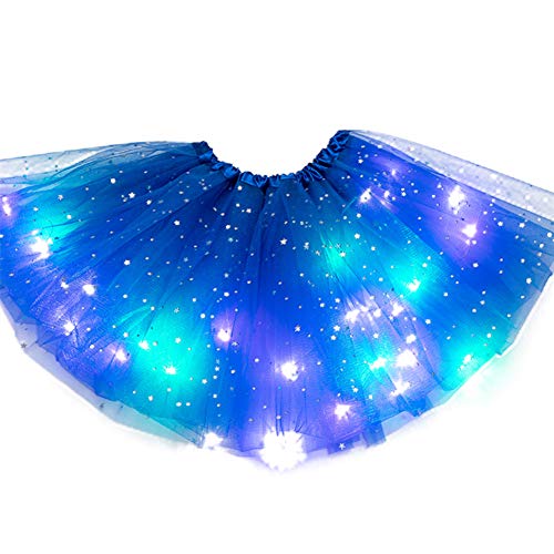 JIEHED Tutu Magic Light Princess LED Dancing Skirt, Luminous Christmas Party Stage Tulle Ballet Children Girl Mini Skirt Elastic Dress Costume Dance for Girls Birthday（Multiple Colour）