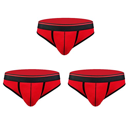 JIER Calzoncillos Slip Ropa Interior De Algodon, Cinturilla Elastica Vista Ajustada, para Hombres Underwear 3 Unidades (Rojo,M)