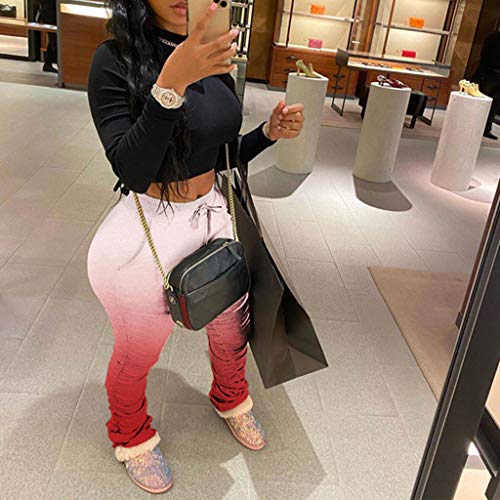 jiheousty Pantalón de chándal con Parte Inferior de Campana de Degradado con Pliegues en la Cintura para Mujer jiheousty Pantalón de chándal con Parte Inferior de Campana de Degradado con Pliegues en la Cintura para Mujer