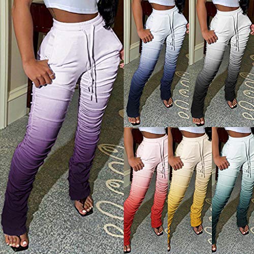 jiheousty Pantalón de chándal con Parte Inferior de Campana de Degradado con Pliegues en la Cintura para Mujer jiheousty Pantalón de chándal con Parte Inferior de Campana de Degradado con Pliegues en la Cintura para Mujer