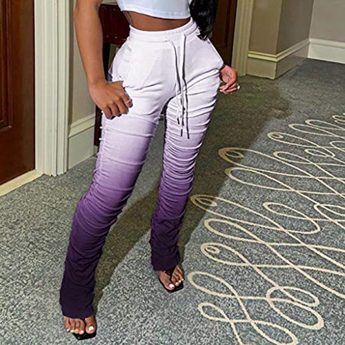 jiheousty Pantalón de chándal con Parte Inferior de Campana de Degradado con Pliegues en la Cintura para Mujer jiheousty Pantalón de chándal con Parte Inferior de Campana de Degradado con Pliegues en la Cintura para Mujer