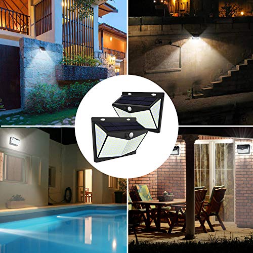 JIM'S STORE 208LED Luz Solar Exterior, Lámpara Solar con Sensor de Movimiento Impermeable 65 Ángulo 270º de Iluminación para Garaje Patio Jardín (2 Pack)