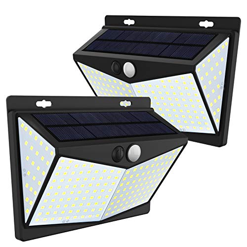 JIM'S STORE 208LED Luz Solar Exterior, Lámpara Solar con Sensor de Movimiento Impermeable 65 Ángulo 270º de Iluminación para Garaje Patio Jardín (2 Pack)