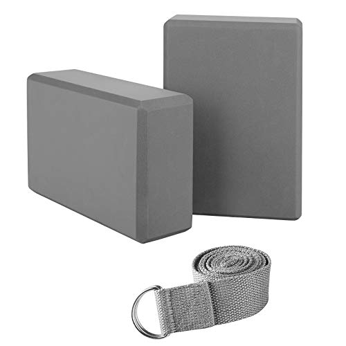 JIM'S STORE Bloque de Espuma Correa,Bloque de Yoga Ejercico EVA de Alta Densidad para Mejorar Fuerza y Flexibilidad Yoga Pilates Amantes（Gris）