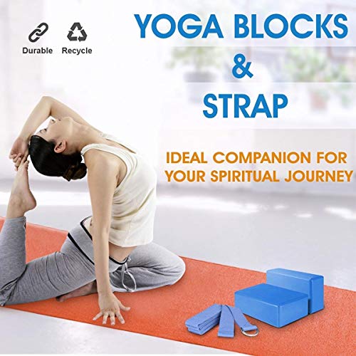 JIM'S STORE Bloque de Espuma+Correa,Bloque de Yoga Ejercico EVA de Alta Densidad para Mejorar Fuerza y Flexibilidad Yoga Pilates Amantes(Azúl)