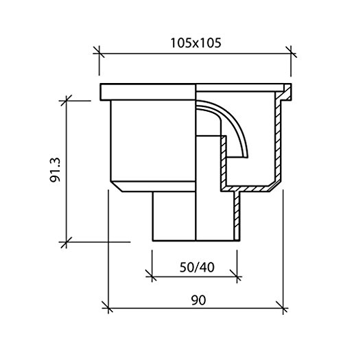 Jimten 24048 - Sumidero sifónico salida vertical (105 x 105, 50 / 40) para patio