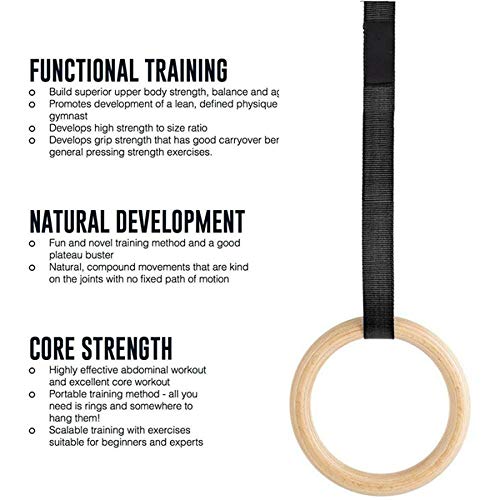 JINBAO Anillos de Gimnasia de Madera, para Entrenamiento de Fuerza Muscular y Ejercicio en el hogar, Anillos de Entrenamiento Antideslizantes con Hebilla de Leva Ajustable JINBAO Anillos de Gimnasia de Madera, para Entrenamiento de Fuerza Muscular y Ejercicio en el hogar, Anillos de Entrenamiento Antideslizantes con Hebilla de Leva Ajustable