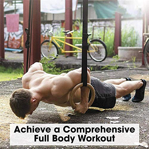JINBAO Anillos de Gimnasia de Madera, para Entrenamiento de Fuerza Muscular y Ejercicio en el hogar, Anillos de Entrenamiento Antideslizantes con Hebilla de Leva Ajustable JINBAO Anillos de Gimnasia de Madera, para Entrenamiento de Fuerza Muscular y Ejercicio en el hogar, Anillos de Entrenamiento Antideslizantes con Hebilla de Leva Ajustable