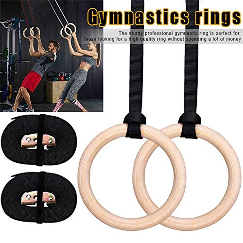 JINBAO Anillos de Gimnasia de Madera, para Entrenamiento de Fuerza Muscular y Ejercicio en el hogar, Anillos de Entrenamiento Antideslizantes con Hebilla de Leva Ajustable JINBAO Anillos de Gimnasia de Madera, para Entrenamiento de Fuerza Muscular y Ejercicio en el hogar, Anillos de Entrenamiento Antideslizantes con Hebilla de Leva Ajustable