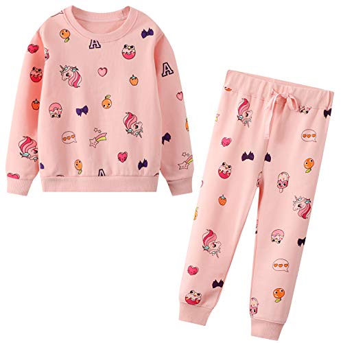 JinBei Conjuntos Deportivos para Niña Chándales Conjunto Sudaderas Sweater Pantalones Ajustable Cinturón Rosado Unicornio Algodon Otoño Invierno Trajes Disfraces 2-7 años