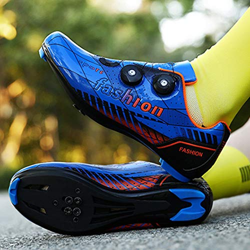 JINFAN Zapatillas De Ciclismo De Carretera para Hombre - Zapatillas De Microtex Premium con Tacos Zapatillas De Spinning SPD para Hombre,Blue-EU45