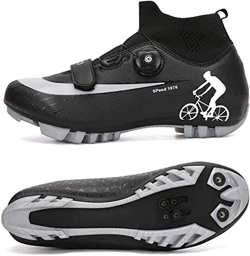 JINFAN Zapatillas De Ciclismo MTB para Hombre,Zapatillas De Ciclismo De Montaña con Candados Zapatillas Deportivas De Invierno para Hombres Y Mujeres/Suelas De Nailon,Black-EU45