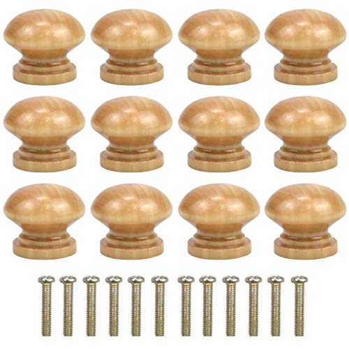 Jinlaili 12PCS Pomo de Armario Redondo de Madera, 28MM Vintage Tirador para Cajón, Retro Pomos y Tiradores de Muebles, Pomos Tiradores de Muebles, Armarios de Cocina,Cajones, Pomos para Puertas