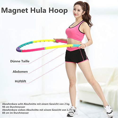 JINQI 98 Cm De Diámetro para Adultos Fitness Hula Hoop Yoga Aros Magnéticos 8 Segmentos Anillo De Gimnasia Extraíble para Principiantes Equipo De Ejercicio De Empalme Adelgazante