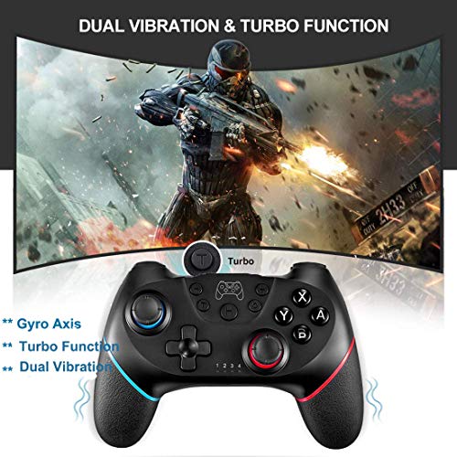 JinSu Controlador Mandos Inalámbrico Compatible con Nintendo Switch, Console Bluetooth Joypad, Vibración Doble/Turbo/Gyro Axis Función Gamepad (Negro)