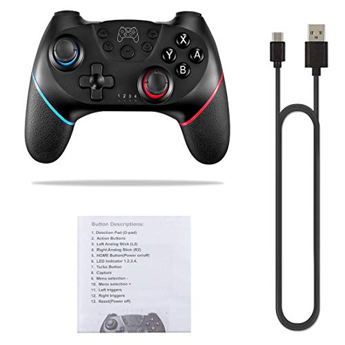 JinSu Controlador Mandos Inalámbrico Compatible con Nintendo Switch, Console Bluetooth Joypad, Vibración Doble/Turbo/Gyro Axis Función Gamepad (Negro)