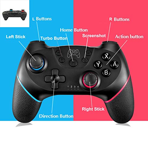 JinSu Controlador Mandos Inalámbrico Compatible con Nintendo Switch, Console Bluetooth Joypad, Vibración Doble/Turbo/Gyro Axis Función Gamepad (Negro)