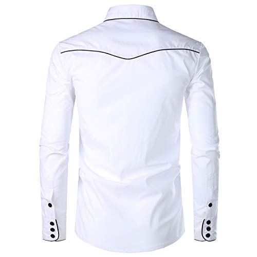 JINYAUN Camisa de Vaquero Occidental con Estilo, Camisas de Manga Larga Informales Ajustadas con Bordado de para Hombre, Camisa de Fiesta de Boda para Hombre