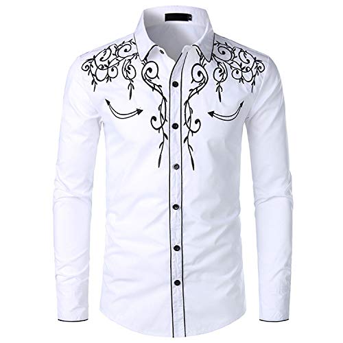 JINYAUN Camisa de Vaquero Occidental con Estilo, Camisas de Manga Larga Informales Ajustadas con Bordado de para Hombre, Camisa de Fiesta de Boda para Hombre