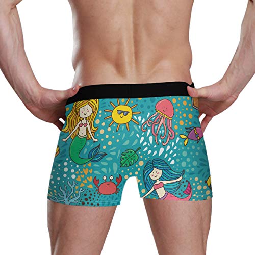 JIRT Calzoncillos bóxer para Hombre Ropa Interior de pez Sirena de Dibujos Animados Calzoncillos elásticos Transpirables Masculinos Bolsa abultada Calzoncillos Suaves