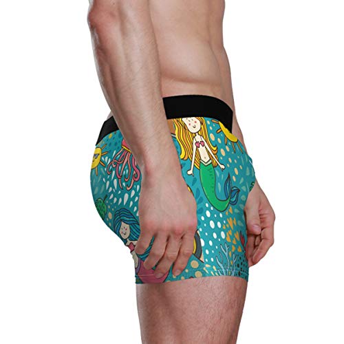 JIRT Calzoncillos bóxer para Hombre Ropa Interior de pez Sirena de Dibujos Animados Calzoncillos elásticos Transpirables Masculinos Bolsa abultada Calzoncillos Suaves