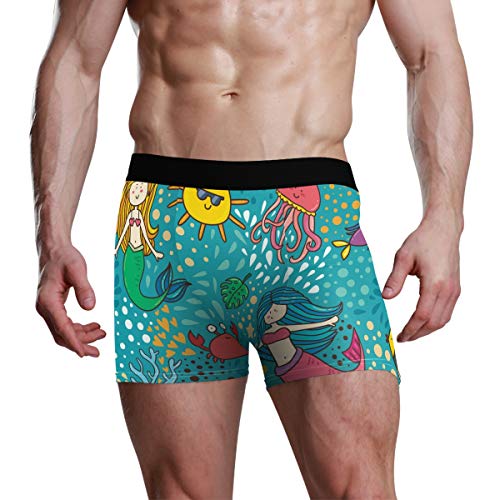 JIRT Calzoncillos bóxer para Hombre Ropa Interior de pez Sirena de Dibujos Animados Calzoncillos elásticos Transpirables Masculinos Bolsa abultada Calzoncillos Suaves