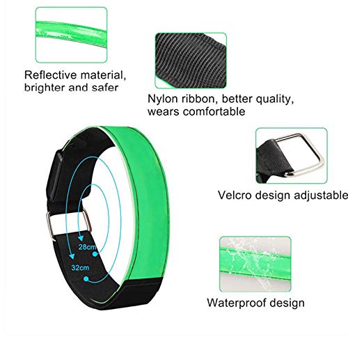 JJIIEE Brazalete LED Brazaletes Reflectantes de Alta Visibilidad, luz de Carrera Recargable, Regalos para Corredores para Correr de Noche, Andar en Bicicleta, pasear Perros, Trotar, 4 Piezas,Rojo