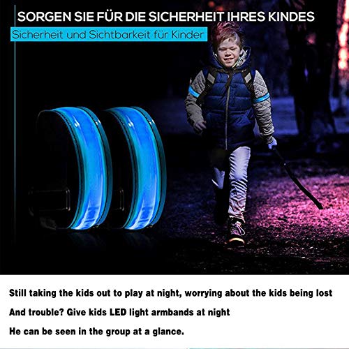 JJIIEE Brazalete LED Brazaletes Reflectantes de Alta Visibilidad, luz de Carrera Recargable, Regalos para Corredores para Correr de Noche, Andar en Bicicleta, pasear Perros, Trotar, 4 Piezas,Rojo