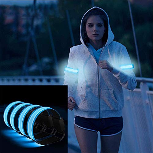 JJIIEE Brazalete LED Brazaletes Reflectantes de Alta Visibilidad, luz de Carrera Recargable, Regalos para Corredores para Correr de Noche, Andar en Bicicleta, pasear Perros, Trotar, 4 Piezas,Rojo