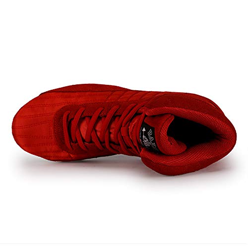 JJK Botas De Lucha De Los Hombres, Antideslizante Boxeo Zapatos De Suela De Goma Resistente Al Desgaste Boxeador Zapatillas De Deporte para Niños De Las Mujeres Niños Adolescentes,Rojo,42