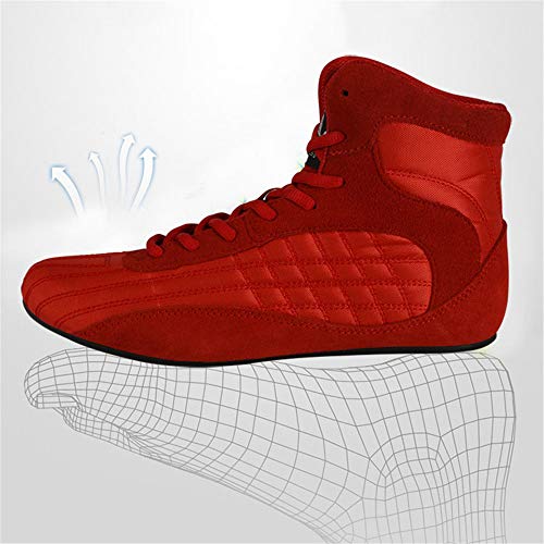 JJK Botas De Lucha De Los Hombres, Antideslizante Boxeo Zapatos De Suela De Goma Resistente Al Desgaste Boxeador Zapatillas De Deporte para Niños De Las Mujeres Niños Adolescentes,Rojo,42