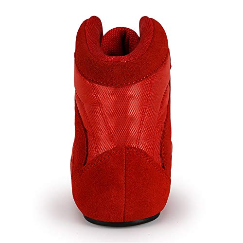 JJK Botas De Lucha De Los Hombres, Antideslizante Boxeo Zapatos De Suela De Goma Resistente Al Desgaste Boxeador Zapatillas De Deporte para Niños De Las Mujeres Niños Adolescentes,Rojo,42