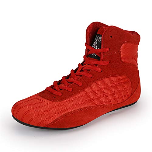 JJK Botas De Lucha De Los Hombres, Antideslizante Boxeo Zapatos De Suela De Goma Resistente Al Desgaste Boxeador Zapatillas De Deporte para Niños De Las Mujeres Niños Adolescentes,Rojo,42