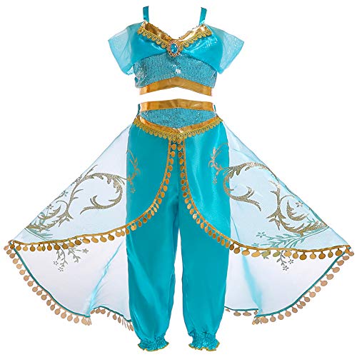 JK Disfraz de Princesa Jasmine con Lentejuelas para niñas, Vestido de Princesa Aladdin Jasmine para Fiesta de Halloween para niños (120cm) JK Disfraz de Princesa Jasmine con Lentejuelas para niñas, Vestido de Princesa Aladdin Jasmine para Fiesta de Halloween para niños (120cm)