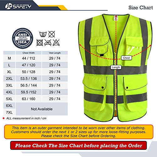 JKSafety Nueve bolsillos Nivel 2 Uniforme trabajo Chaleco con cremallera-Chaleco reflectante fluorescente-Chaleco de segurida