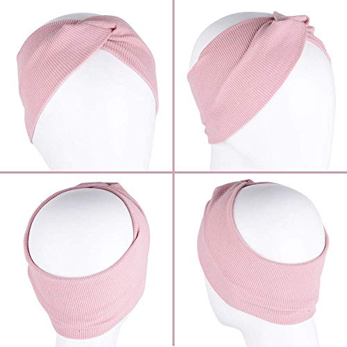 JNCH 4pcs Banda de Pelo Mujer Venda de Pelo Elástica Turbantes Mujer 4 Colores Variados Cinta para Pelo de Cabeza de Algodón Diademas de Mujer de Nudo (Negro + gris oscuro+ gris claro + rosa)