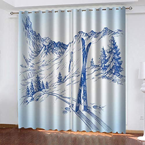 JNWVU Cortina Para Habitación Opaca Y Térmica Aislante,200X214Cm Impresión Abstracta De Montaña De Nieve 3D Cortinas De Ojales Dormitorio Moderno Elegante Blackout Curtain Suave Para Ventanas De Habit