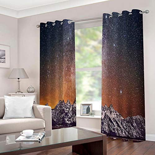 JNWVU Cortina Para Habitación Opaca Y Térmica Aislante,200X214Cm Paisaje De Montaña De Nieve Estrellada 3D Cortinas De Ojales Dormitorio Moderno Elegante Blackout Curtain Suave Para Ventanas De Habita