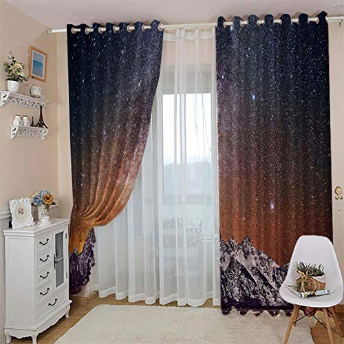 JNWVU Cortina Para Habitación Opaca Y Térmica Aislante,200X214Cm Paisaje De Montaña De Nieve Estrellada 3D Cortinas De Ojales Dormitorio Moderno Elegante Blackout Curtain Suave Para Ventanas De Habita