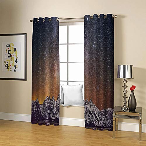 JNWVU Cortina Para Habitación Opaca Y Térmica Aislante,200X214Cm Paisaje De Montaña De Nieve Estrellada 3D Cortinas De Ojales Dormitorio Moderno Elegante Blackout Curtain Suave Para Ventanas De Habita