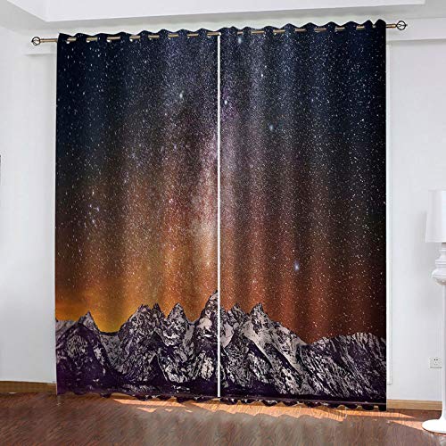 JNWVU Cortina Para Habitación Opaca Y Térmica Aislante,200X214Cm Paisaje De Montaña De Nieve Estrellada 3D Cortinas De Ojales Dormitorio Moderno Elegante Blackout Curtain Suave Para Ventanas De Habita