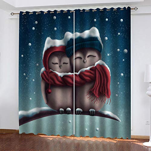 JNWVU Cortinas Opacas De Ojales 3D Muñeco De Nieve De Navidad De Dibujos Animados Salon En Poliéster Para Habitacion Dormitorio Cocina Decoración Del Hogar Moderno Térmicas Aislantes Frío Y Calor. 200