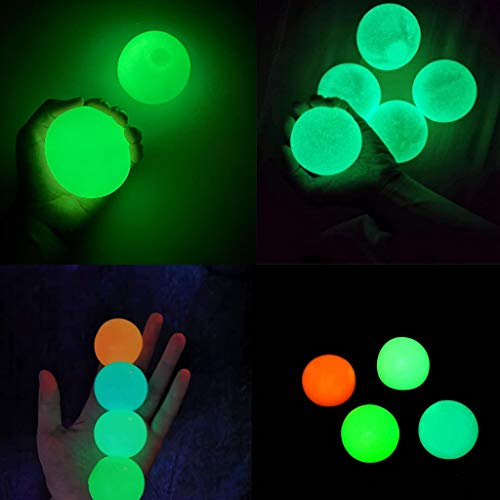 JOAN Sticky Globbles Ball Stress Toy,Fluorescent Sticky Wall Ball Sticky Target Ball Decompression Toy - 4 PCS, Different Color