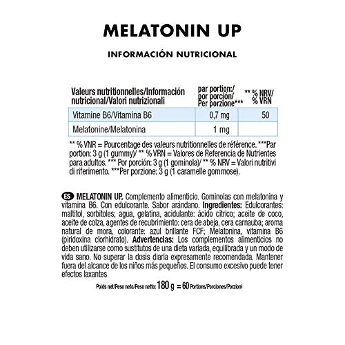 JOE WEIDER VICTORY Melatonine Up, 60 gummies, Sabor Blueberry, 1 mg de melatonina por gominola, Sin gluten y sin azúcar JOE WEIDER VICTORY Melatonine Up, 60 gummies, Sabor Blueberry, 1 mg de melatonina por gominola, Sin gluten y sin azúcar
