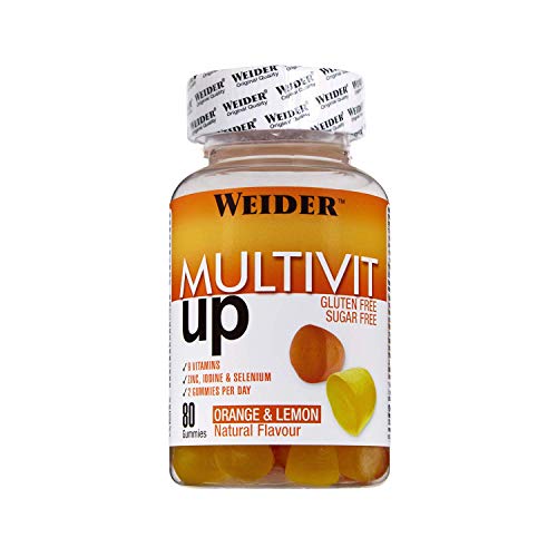 Joe Weider Victory Multivit Up 80 gummies, Sabor naranja y limón, Sin azúcares y sin gluten, Gominolas de vitaminas y minerales