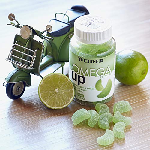 JOE WEIDER VICTORY Omega Up 50 gummies. Sabor lima. Combinación de ácidos grasos omega 3-6-9. Producto 100% veganos y sin gluten.