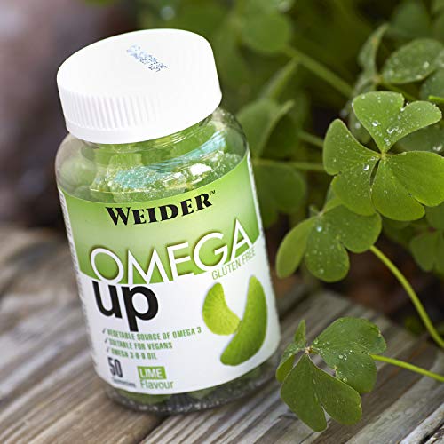 JOE WEIDER VICTORY Omega Up 50 gummies. Sabor lima. Combinación de ácidos grasos omega 3-6-9. Producto 100% veganos y sin gluten.