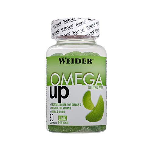 JOE WEIDER VICTORY Omega Up 50 gummies. Sabor lima. Combinación de ácidos grasos omega 3-6-9. Producto 100% veganos y sin gluten.